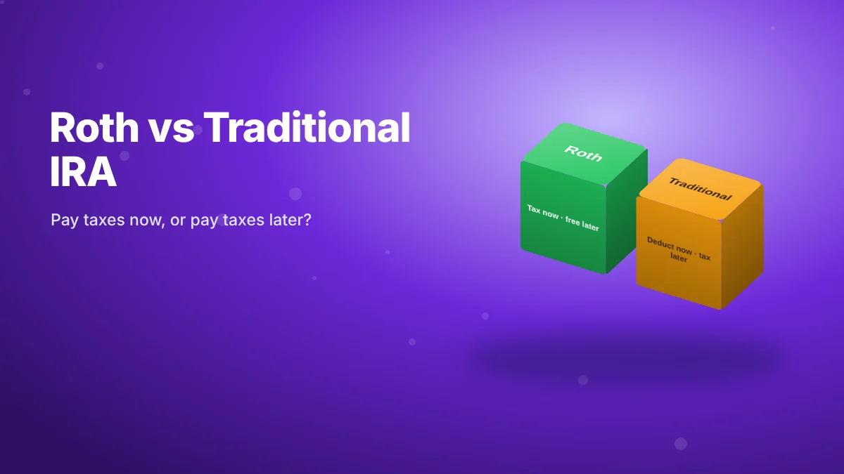 3D comparison of a Roth IRA, taxed now and tax-free later, with a traditional IRA, deducted now and taxed later